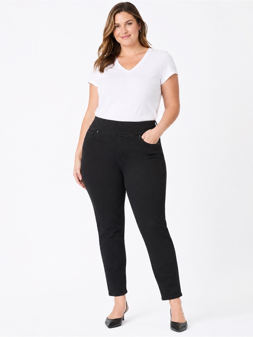 SPANX Black Stretch Twill Pull-On Shaping Jeans 2X Tall Plus Size